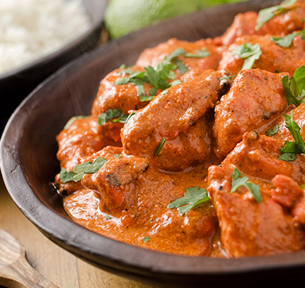 Butter Chicken with Steamed Rice and Vegetable Salad 